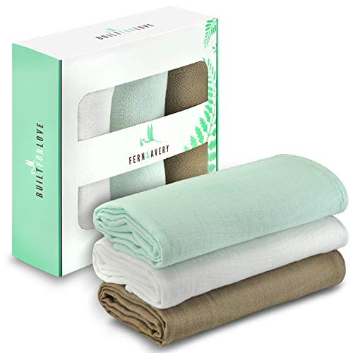 Fern & Avery Muslin Swaddle Blankets - Gender Neutral Receiving Blankets - Bamboo and Organic Cotton Baby Blankets for Boy or Girl - Mint Theme