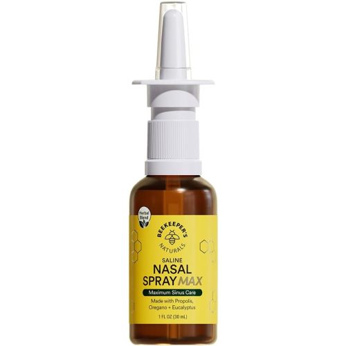 Beekeeper's Naturals Propolis Nasal Rinse Spray Max, Relief for Adults w/Eucalyptus, Oregano & Saline, Clears Nasal Congestion, Moisturizes Sinus Canal, & Decongest Sinus Cavities, 1 fl oz