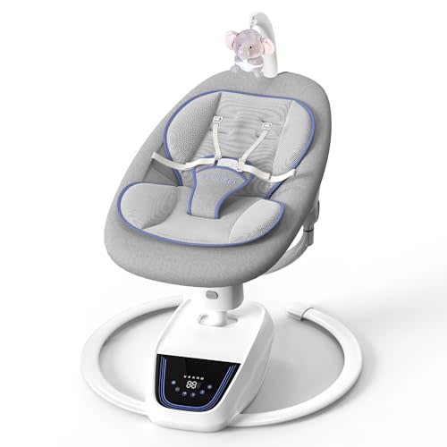 Baby Swing for Infants, ‎3D-Motion Electric Infant Swing for Baby Boy Girl, Adjustable Height and Angle 360°Rotating Seat (Light Grey)