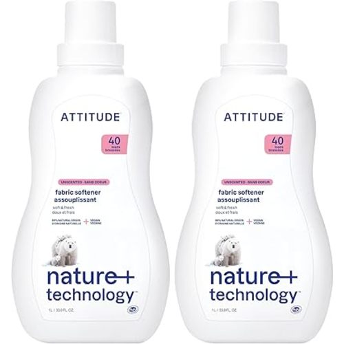 ATTITUDE Sensitive Skin, Hypoallergenic Fabric Softener, Fragrance Free, 33.8 Fluid Ounce, 35 Loads (Pack of 2)