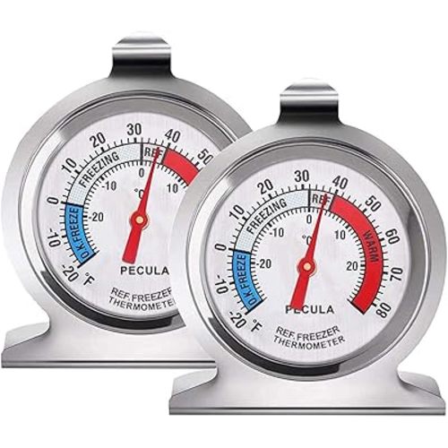 2 Pack Refrigerator Thermometer, 30-30°C/20-80°F, Classic Fridge Thermometer Large Dial with Red Indicator Thermometer for Freezer Refrigerator Cooler