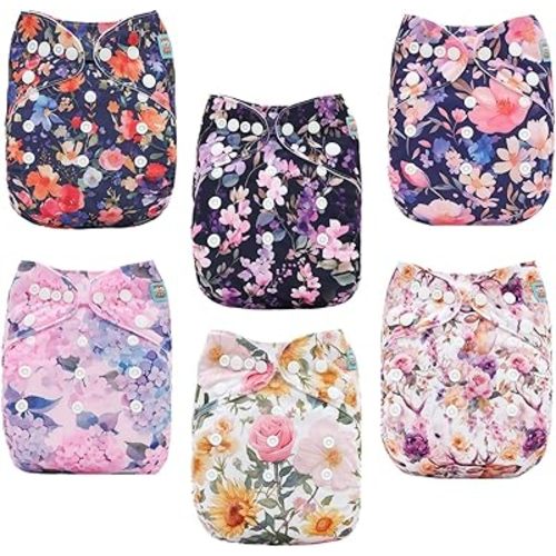 ALVABABY Baby Cloth Diapers 6 Pack with 12 Inserts Cloth Diaper Covers Adjustable Washable Reusable for Baby Girls and Boys 6DM115A