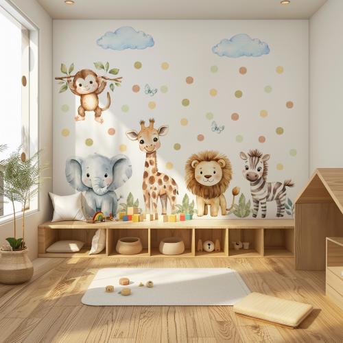 Safari Animals Wall Decal: Watercolor Nursery Wall Sticker