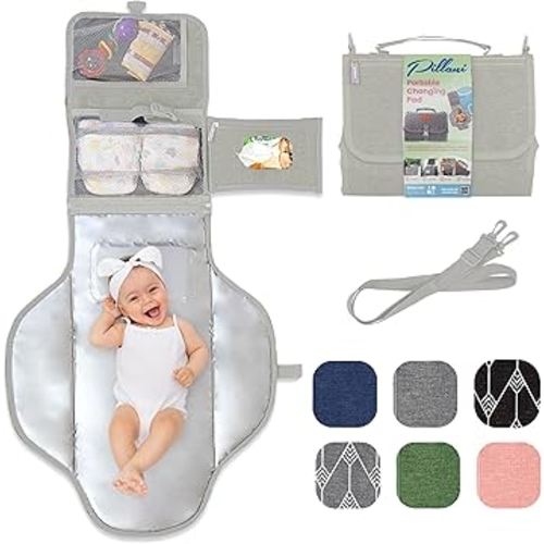 Portable Changing Pad for Baby, Travel Diaper Changing Pad for Newborn, Large Waterproof Baby Changing Mat, Foldable & Detachable Diaper Changing Station with Baby Wipes Pockets, Baby Stuff by Pillani
