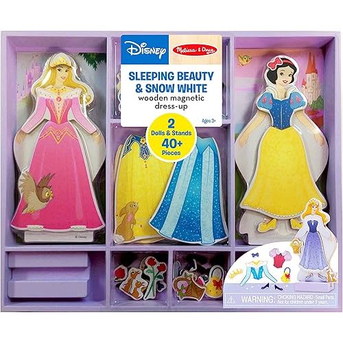 Melissa & Doug Disney Sleeping Beauty and Snow White Magnetic Dress-Up Wooden Doll Pretend Play Set (40+ pcs), Pretend Play & Preschool Toys for Kids Ages 3+