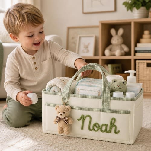 Custom Baby Shower Gift Baby Diaper Caddy Organizer Personalized Name Bag Kids Toy Storage Basket Portable Newborn Nursery Essentials Holder