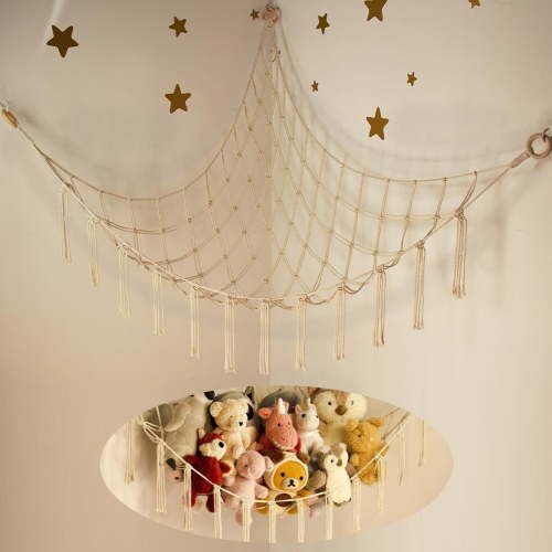 Stuffed Animal Storage Hammock or Net Corner - Large Toy Hammock Net for Stuffed Animals Room Decor - Cute Stuff Animal Organizer Plush Holder - Kids Baby Nursery Essentials Wall Bedroom Home Decor
