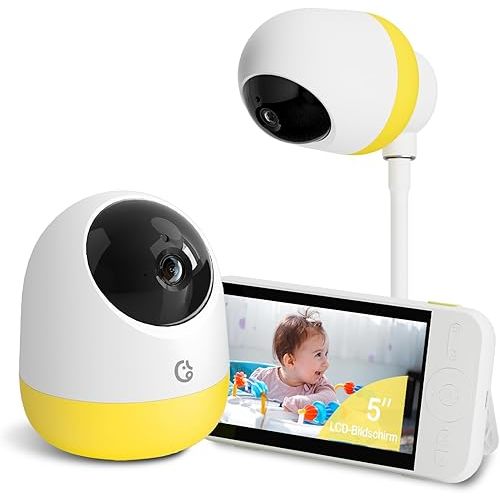Ellie Pro Baby Monitor with Camera and Audio,5'' IPS 2K UHD Resolution,6000mAh Battery, Remote Pan-Tilt-5X Zoom, 2-Way Talk,No WiFi, Night Vision, Virtual Fence 24hr Play Back and 1000ft Range