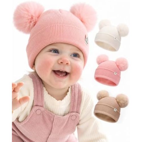 FURTALK Baby Beanie Infant Newborn Toddler Winter Hat Double Pom Pom Warm Knit Cap for Girls Boys