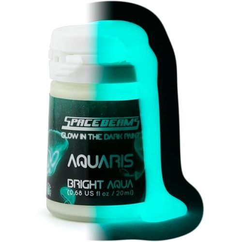 Aquaris Glow in the Dark Paint (0.68 Fl Oz) Bright Aqua Glow (Light Blue/Turquoise), Non-Toxic, Water Based