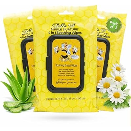 BELLA B Nipple Nurture Breast Pump Wipes Quick Clean | 3 Packs Hypoallergenic & Paraben Free Soothing Wipes for Breast Pump Parts & Pacifiers | Made with Organic Aloe Vera & Chamomile |Travel-Friendly