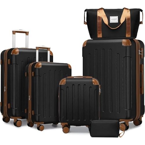 Misty Blue 6 Piece Luggage Set Hard Shell - Expandable Suitcases with Spinner Wheels and Duffel Bags for Family Travel, Durable Carry On Luggage Sets with Lock for Women and Men