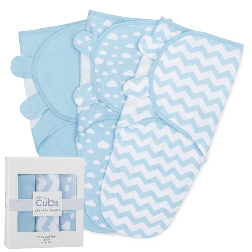 Comfy Cubs Swaddle Blanket Baby Girl Boy Easy Adjustable 3 Pack Infant Sleep Sack Wrap Newborn Babies Small (0-3 Month), Blue