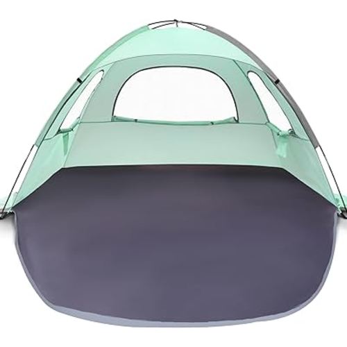 WhiteFang Beach Tent Anti-UV Portable Sun Shade Shelter for 3/4/6/8 Person, Extendable Floor with 3 Ventilating Mesh Windows Plus Carrying Bag, Stakes and Guy Lines