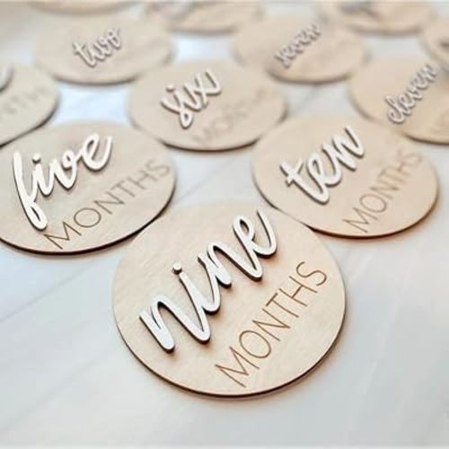Baby Monthly Milestone Markers Disc, Wooden 3D Milestone Cards for Photos, Baby Announcement Sign, 1-12 Months, wooden baby milestone sign (White)