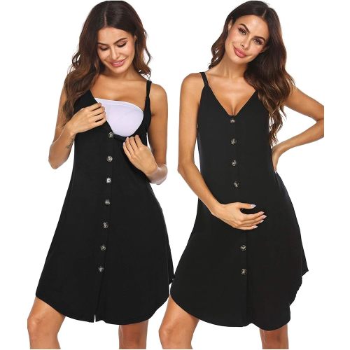 Ekouaer Women 3 in 1 Labor and Delivery/Maternity/Nursing Nightgown Button Down Sleeveless Pregnancy Dress for Breastfeeding