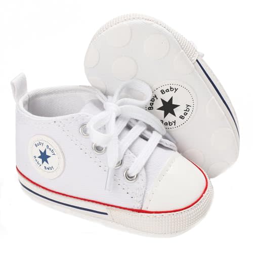 Unisex Baby Boys Girls Shoes, Newborn Infant Non-Slip Canvas Denim High Top Sneakers, Toddler First Walkers Shoes