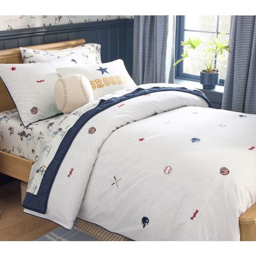 Embroidered Baseball Stripe Duvet Cover