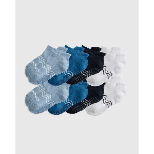 Kids Organic Cotton Gripper Ankle Socks 8-Pack - Toddler in Blue/White Multi