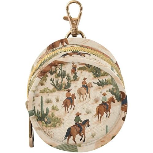 Pacifier Holder with Clip Pacifier Case for Diaper Bag Round Baby Pacifier Pouch Box Bag Portable Cowboys Horses Cactus Desert Beige