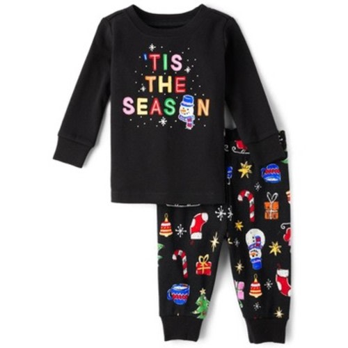 The Children's Place Baby Matching Family Glow In The Dark Christmas Long Sleeve Tis The Season Snug Fit Cotton Pajamas Black 3-6 M