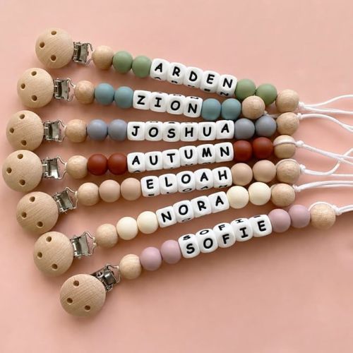 Personalized Pacifier Clip with Name Baby Binky Clip Silicone Pacifier Holder for Boys and Girl (A)