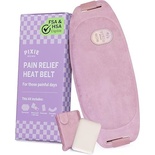 Pixie Period Heating Pad for Cramps - Wearable Cordless Graphene Heat Belt - 3 Heat Settings - Vibration Massage - Discreet - Adjustable Fit - Rechargeable - FSA Eligible and HSA Eligible - Purple