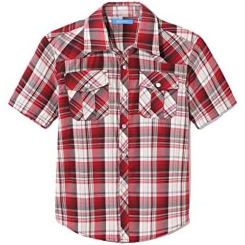 Boy's Toddler Kids Casual Short Sleeve Western Pearl Snap Button Plaid Shirt 4-16 Years