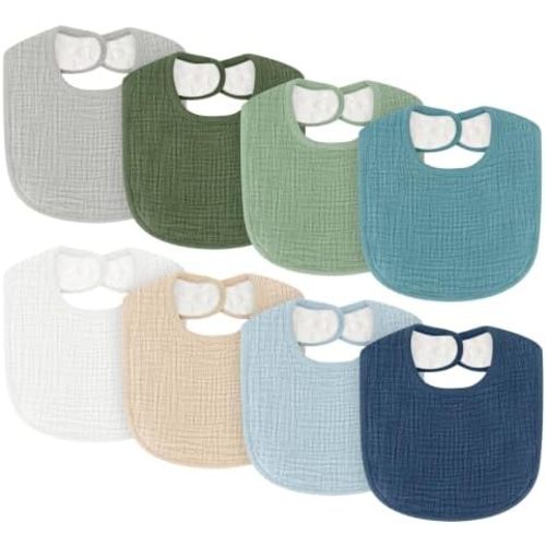 8 Pack Bibs for Baby Boy & Baby Girl,Extra Absorbent Muslin Bibs