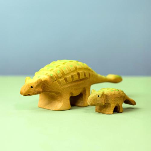 Waldorf Ankylosaurus Toy Set | Montessori Wooden Dinosaur Figure | Handmade with Organic Wood
