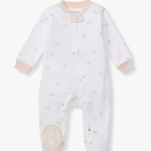 Burt's Bees Baby Girls Sleep and Play Pajamas, 100% Organic Cotton, One-piece PJs, Diagonal Zip Up Loose Fit Footies