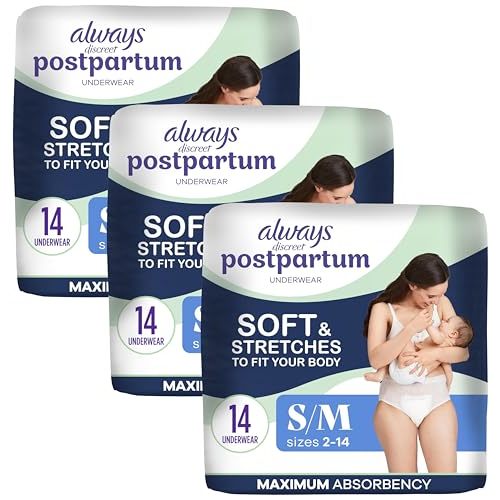 Always Discreet Postpartum and Adult Incontinence Underwear for Women, Small/Medium, Maximum Protection, 14 Count (Pack of 3)