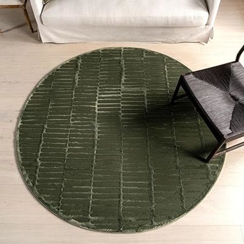 Nuloom Kailani Green, 6' Round, Geometric, Soft and Cozy, High Traffic, Stain Resistant, Easy Clean, Durable Washable Area Rug for Bedroom, Living Room, Dining Space, Den, Foyer, Entryway