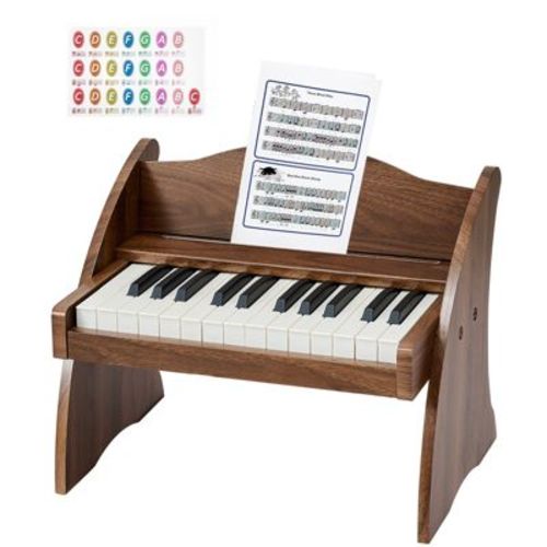 VEVOR Kids Piano Keyboard, 25 Keys Wooden Digital Piano for Kids, Mini Music Educational Instrument Toy with Realistic Sound, Dual Power,Brown