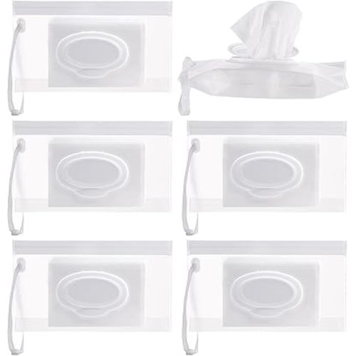 Susimond 6pcs Portable Wet Wipe Pouch Dispenser, Refillable Reusable Wipe Holder, Eco Friendly Baby Wipes Dispenser Container, Travel Wet Wipe Container for Travel, Strollers, Backpacks