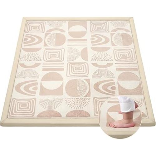 50"×50" Baby Play Mat for Floor & Playpen, 1.2" Thick High-Density Foam Nursery Mat for Tummy Time, Soft Plush Carpet with Non-Slip Bottom for Infant Toddler Baby Crawling & Playing (Khaki)