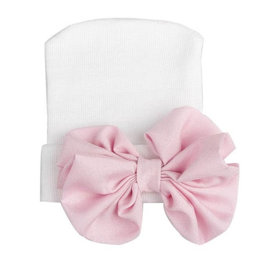 Newborn Hat - White with Pink bow