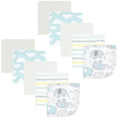 Hudson Baby Flannel Washcloths, Neutral New Elephant 10Pk, One Size - Neutral New Elephant 10Pk - One Size