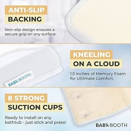 Bath Kneeler and Elbow Rest Pad, Extra Thick Baby Bath Kneeling Pad and Elbow Pad for Bathtub. Bath Tub Elbow Pad with Infant Toy and Baby Accessories Organizer, Off White Color