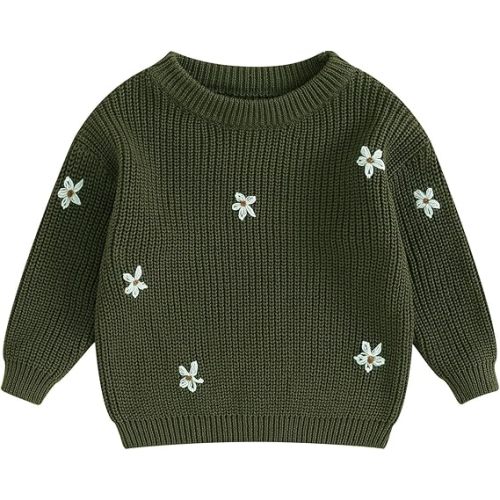 Mubineo Baby Girl Winter Clothes Cute Flower Sweater Crewneck Pullover Long Sleeve Knit Newborn Infant Sweaters
