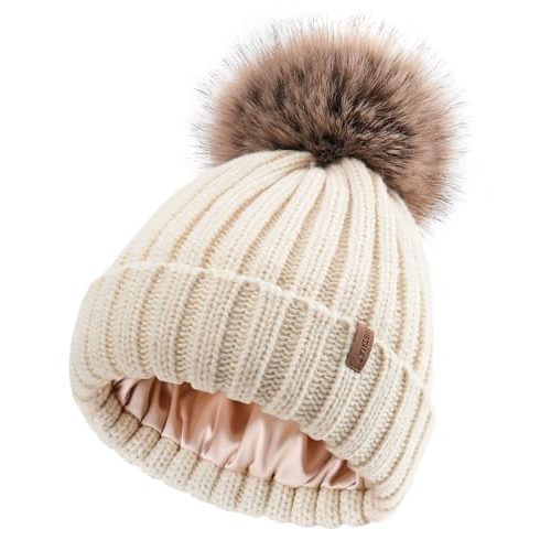 FURTALK Toddler Beanie Satin Lined Baby Boys Girls Winter Hats Pom Pom Beanies for Kids