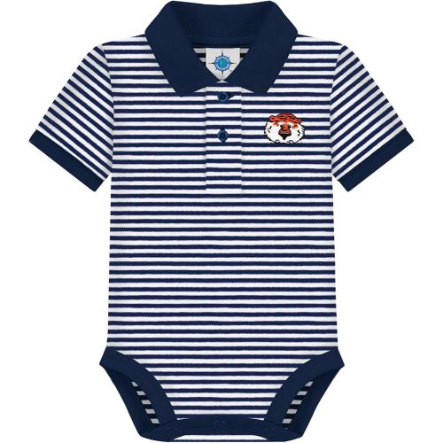Creative Knitwear College Baby Striped Polo Bodysuit - Auburn Aubie Logo, Navy/White, for Boys & Girls, 0-3 Months