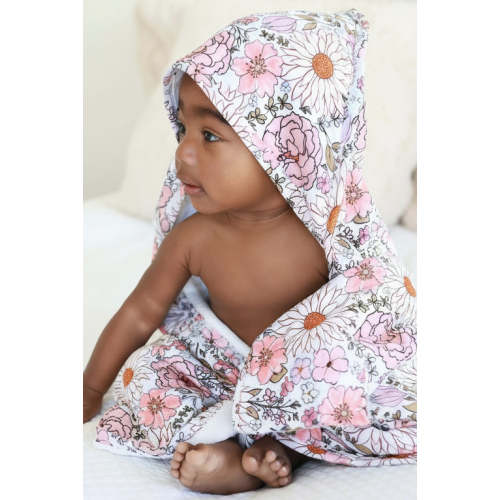 Embroidered Bamboo Hooded Towel in Purple Floral | Caden Lane