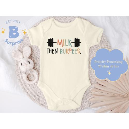 Milk Then Burpees Baby Onesie® - Gym & Crossfit Baby Bodysuit - Funny Unisex Workout Infant Gift