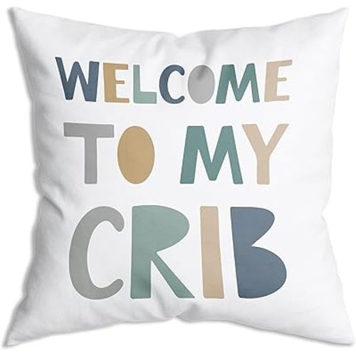 Boys Nursery Gift-Welcome to My Crib-Soft Throw Pillow Covers Decor Gift for Nursery Baby Kids Boy Newborn Nephew Teen Bedroom Playroom Pillowcase 18x18 Inch - Birthday Gift