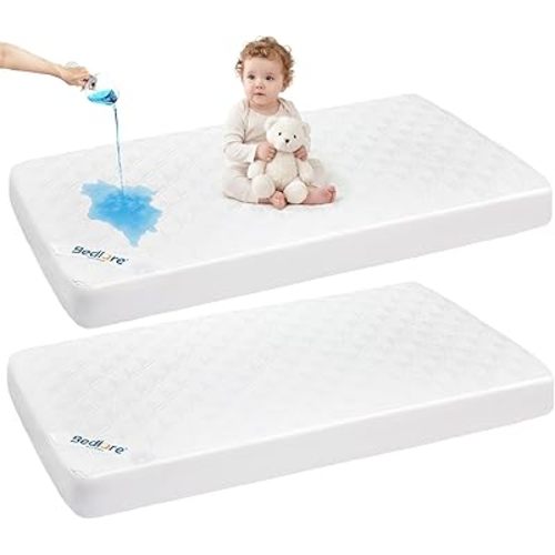 BEDLORE Waterproof Mattress Protector Crib, 2 Pack Soft Mattress Pad, Noiseless Machine Washable Mattress Cover, Ultimate Protection for Your Baby's Crib Toddler Bed (52''x28'')