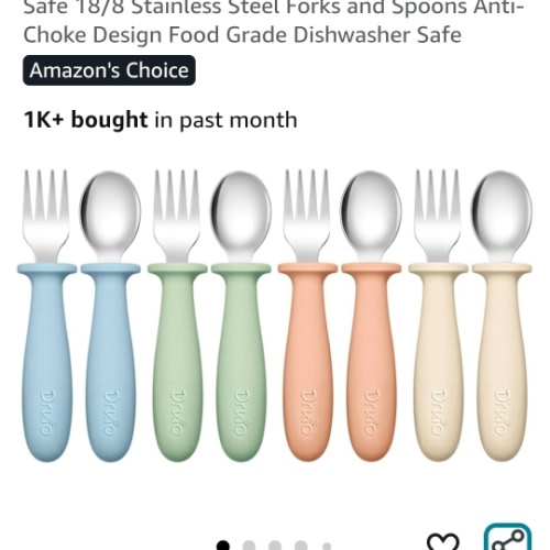 Amazon.com: DRKIO 8 Pieces Toddler Utensils Set - Kids Silverware Set with Silicone Handle Children Safe 18/8 Stainless Steel Forks and Spoons Anti-Choke Design Food Grade Dishwasher Safe : Baby