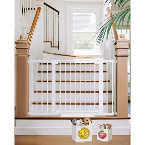 Cumbor 30-48 in Baby Gate for Stairs, Auto Close Dog Gate Indoor, White