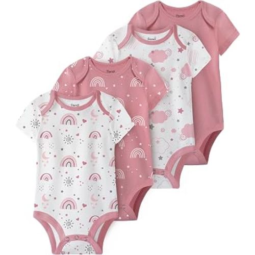 FIEMOL Baby Bodysuits Newborn 100% Cotton, Soft Short Sleeve Toddler Infant Cute Body Suits for Baby Boys Girls 4 Pack