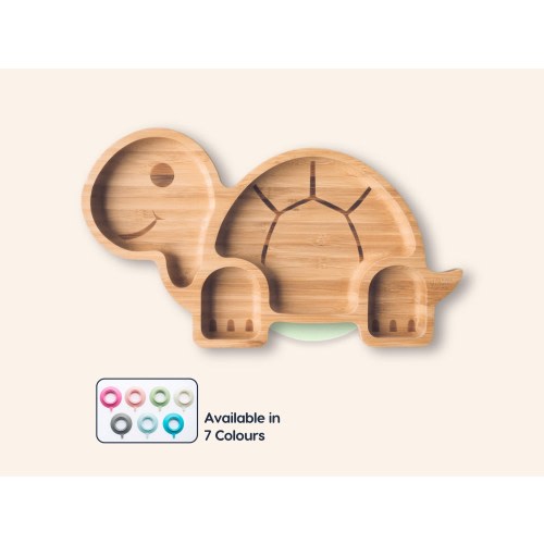 Bamboo Plate for Baby Weaning, Bamboo Suction, Tortoise Suction Wooden Plate for Kids, Toddler Feeding Set, Baby Shower Gift, 1st Birthday